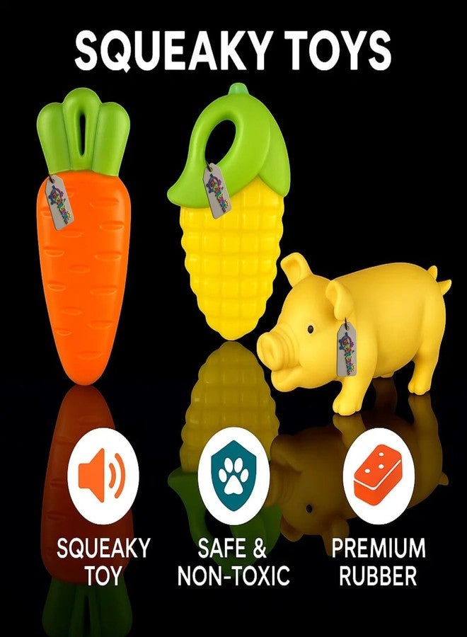 Western Era Pig, Carrot & Corn Squeaky Dog Toy Combo | Rubber Chew Toys with Built-in Squeakers for All Breeds | Interactive Fun for Puppies & Dogs | Ideal for Fetch, Teething, Training & Indoor Play - Image 4